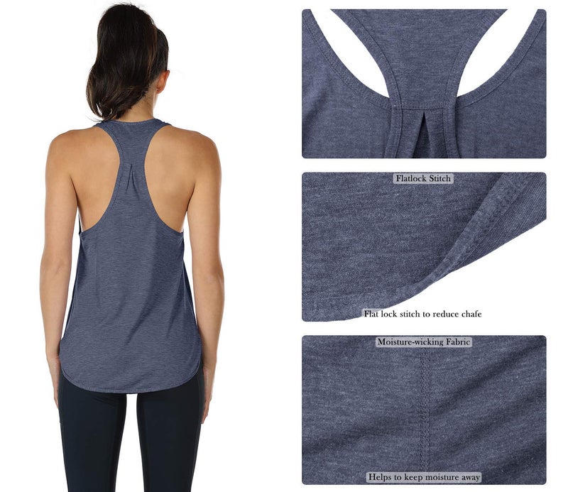 icyzone Workout Tank Tops for Women - Athletic Yoga Tops, Racerback Running Tank Top Loose Fit(Pack of 2) (M, Burgundy/Navy) - Image 5